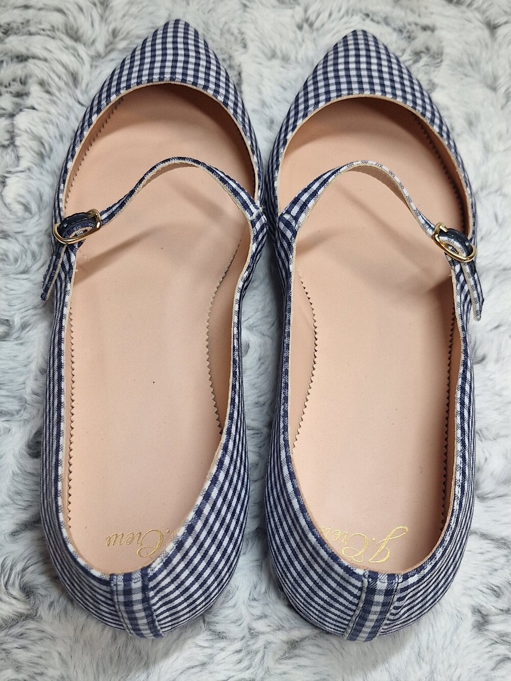NWOT J.Crew Pointed-Toe Mary Jane Flats in Navy Gingham – Size 11 - Picture 4 of 7